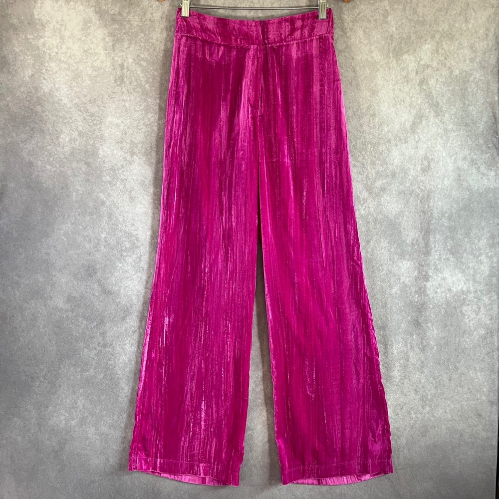 Francesca's‎ Wide Leg Pants Women S Magenta Crushed Velvet 229336